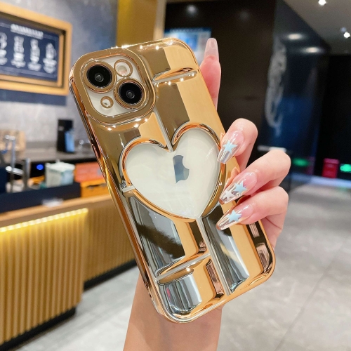 

For iPhone 13 Electroplating 3D Hollow Love TPU Phone Case(Gold)