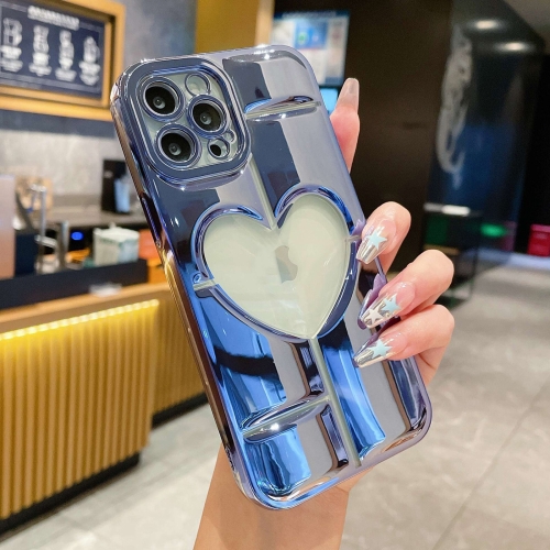 

For iPhone 12 Pro Max Electroplating 3D Hollow Love TPU Phone Case(Sierra Blue)