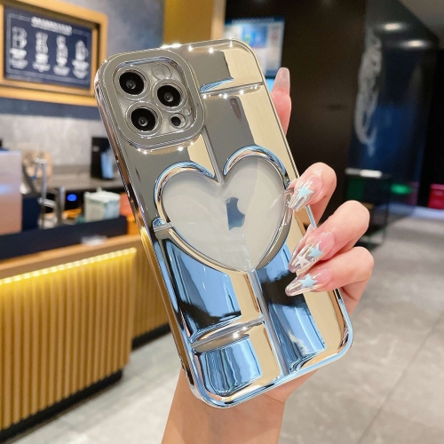 

For iPhone 12 Pro Max Electroplating 3D Hollow Love TPU Phone Case(Silver)