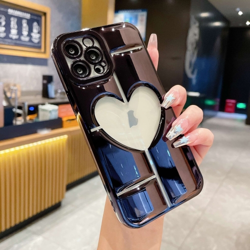 

For iPhone 12 Pro Max Electroplating 3D Hollow Love TPU Phone Case(Black)