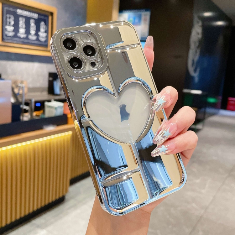 

For iPhone 11 Pro Max Electroplating 3D Hollow Love TPU Phone Case(Silver)