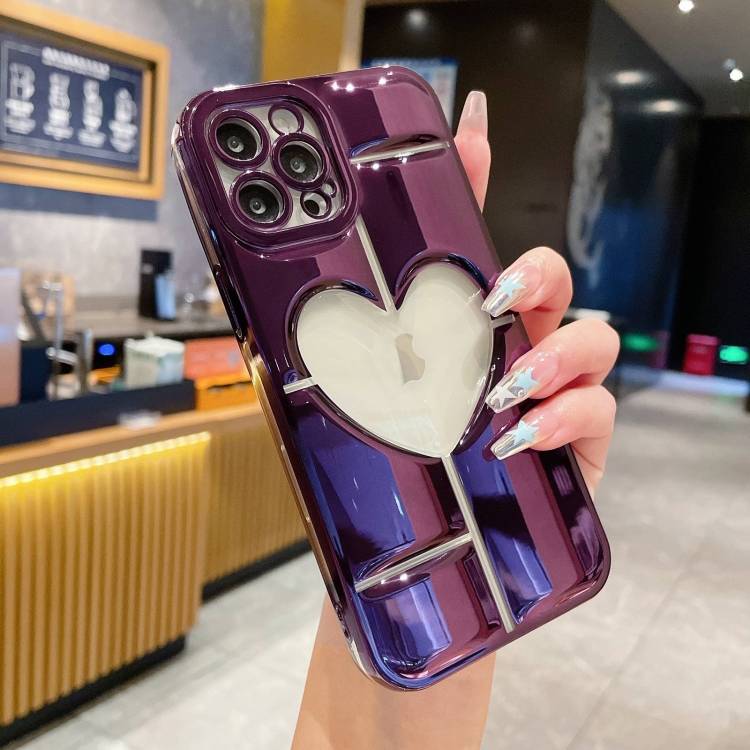 

For iPhone 11 Pro Max Electroplating 3D Hollow Love TPU Phone Case(Purple)
