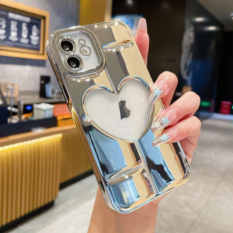 

For iPhone 11 Electroplating 3D Hollow Love TPU Phone Case(Silver)