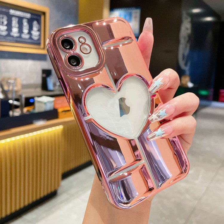 

For iPhone 11 Electroplating 3D Hollow Love TPU Phone Case(Rose Gold)