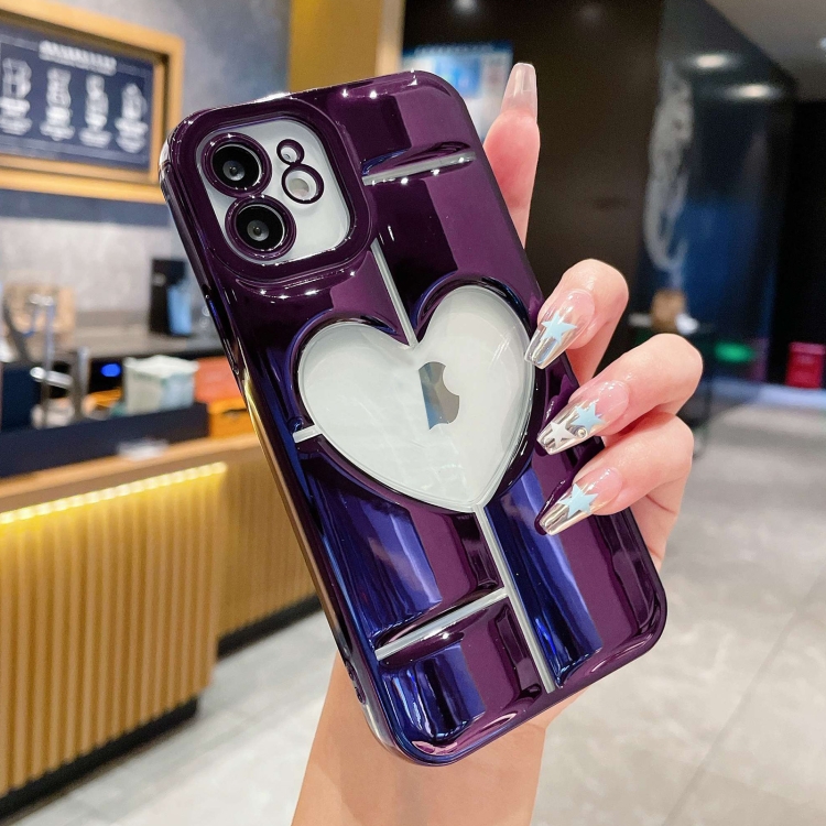 

For iPhone 11 Electroplating 3D Hollow Love TPU Phone Case(Purple)