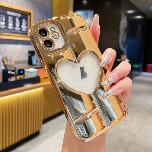 

For iPhone 11 Electroplating 3D Hollow Love TPU Phone Case(Gold)