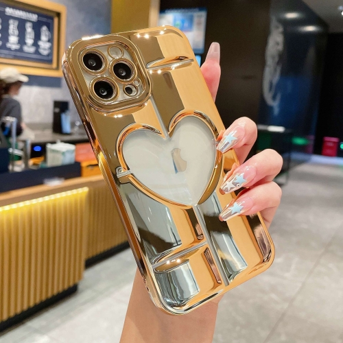 

For iPhone 11 Pro Electroplating 3D Hollow Love TPU Phone Case(Gold)