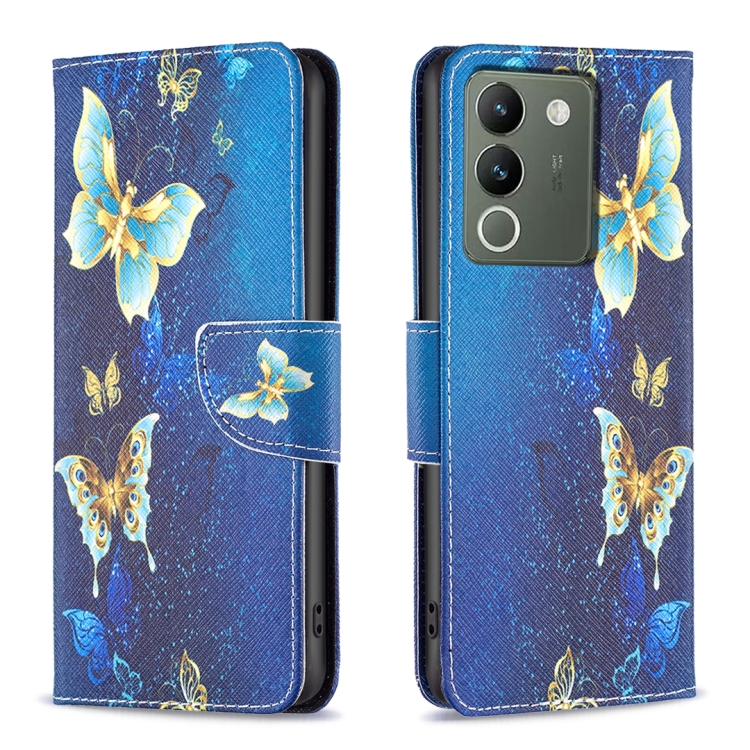

For vivo Y200 5G Colored Drawing Pattern Leather Phone Case(Gold Butterfly)