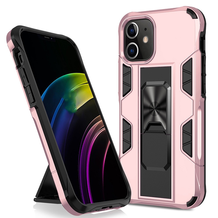 

For iPhone 12 / 12 Pro Armor Shockproof TPU + PC Magnetic Protective Case with Invisible Holder(Rose Gold)