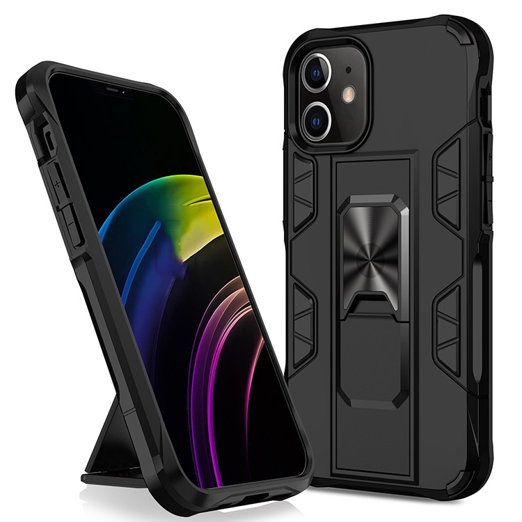 

For iPhone 12 Pro Max Armor Shockproof TPU + PC Magnetic Protective Case with Invisible Holder(Black)