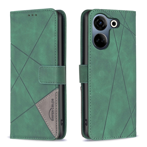 

For Tecno Camon 20/Camon 20 Pro 4G Magnetic Buckle Rhombus Texture Leather Phone Case(Green)