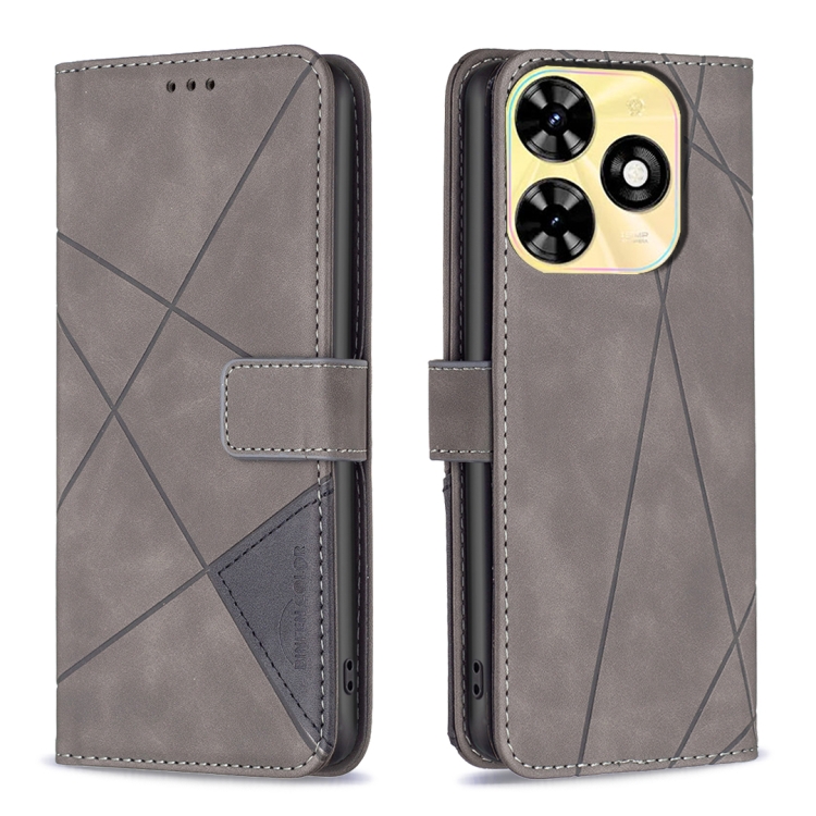 

For Tecno Spark 20 Magnetic Buckle Rhombus Texture Leather Phone Case(Grey)
