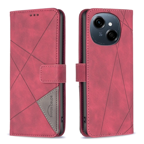 

For Tecno Spark Go 1 / Pop 9 Magnetic Buckle Rhombus Texture Leather Phone Case(Red)