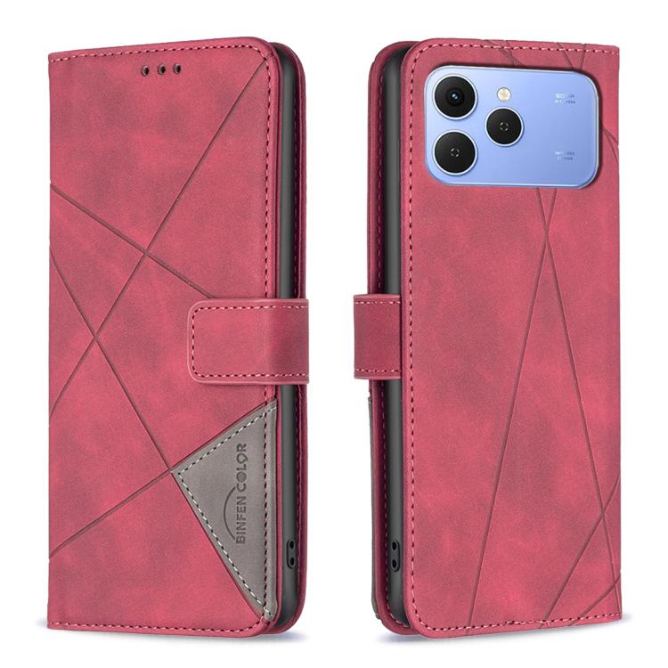 

For Tecno Spark 40 4G Magnetic Buckle Rhombus Texture Leather Phone Case(Red)