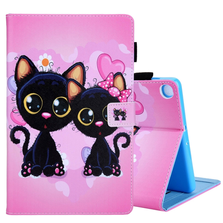 

For Samsung Galaxy Tab A9 Colored Drawing Leather Tablet Case(Two Black Cats)