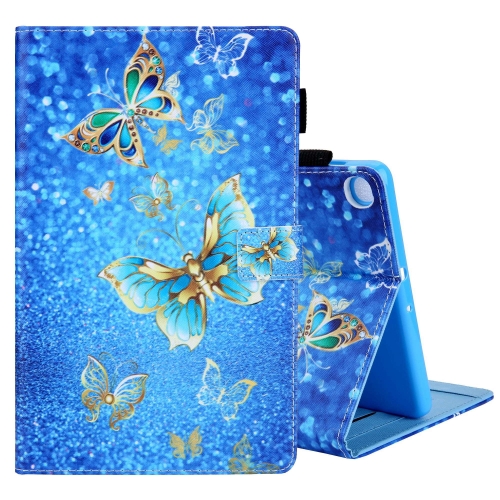 

For Samsung Galaxy Tab A9 Colored Drawing Leather Tablet Case(Golden Butterfly)