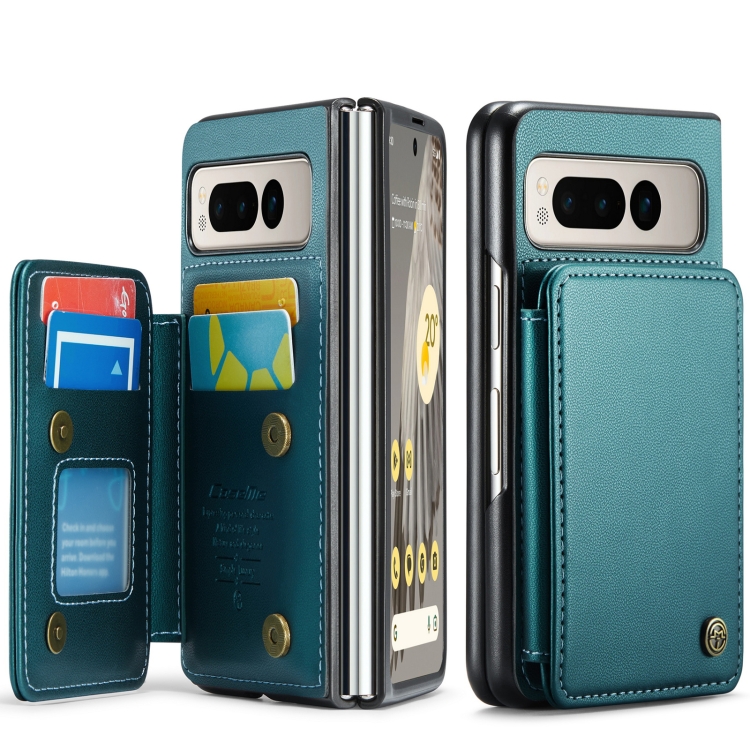 

For Google Pixel Fold CaseMe C22 PC+TPU Business Style RFID Anti-theft Leather Phone Case(Blue Green)