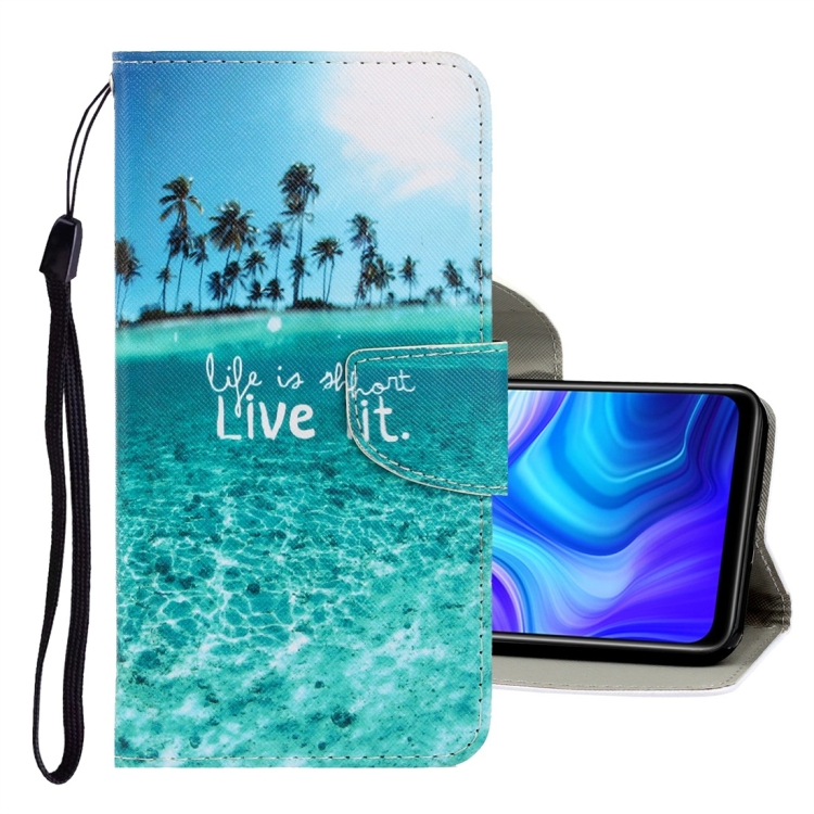

For Xiaomi Redmi Note 9 3D Colored Drawing Horizontal Flip PU Leather Case with Holder & Card Slots & Wallet(Coconut Tree)