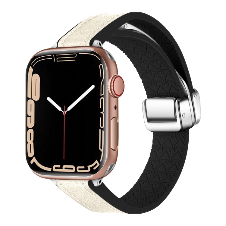 Đối với Apple Watch Series 45mm Dây đeo bằng da gấp từ tính bằng