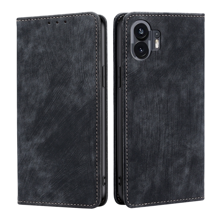 

For Nothing Phone 2 RFID Anti-theft Brush Magnetic Leather Phone Case(Black)