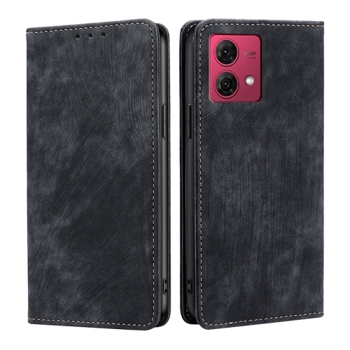 For Motorola Moto G84 5G RFID Anti-theft Brush Magnetic Leather Phone Case(Black)
