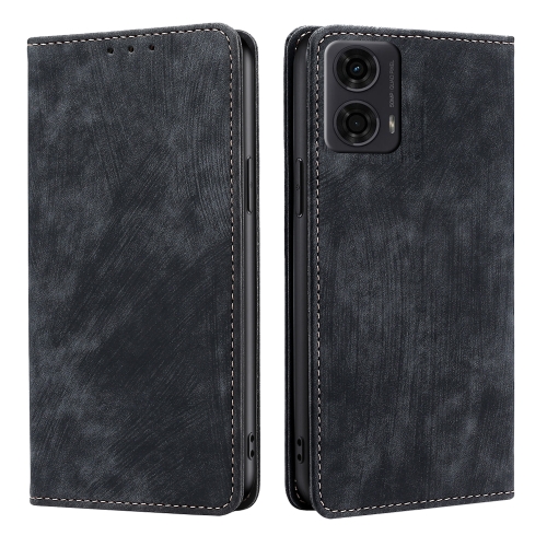 For Motorola Moto G24 4G RFID Anti-theft Brush Magnetic Leather Phone Case(Black)