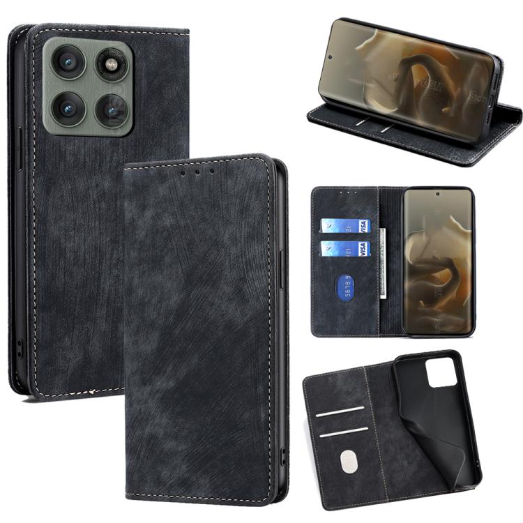 

For Motorola Edge 60 Pro 5G RFID Anti-theft Brush Magnetic Leather Phone Case(Black)