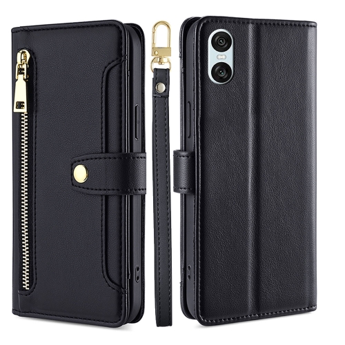 

For Sony Xperia 10 VI Lite Sheep Texture Cross-body Zipper Wallet Leather Phone Case(Black)