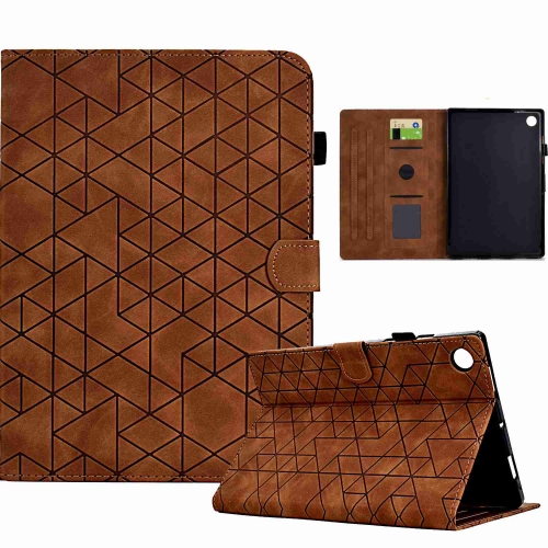 For Samsung Galaxy Tab A9 Rhombus TPU Smart Leather Tablet Case(Brown) outdoor bbq gloves two layers leather fire heat resistant kitchen cooking oven mitts anti slip hard wearing clamping glove stove