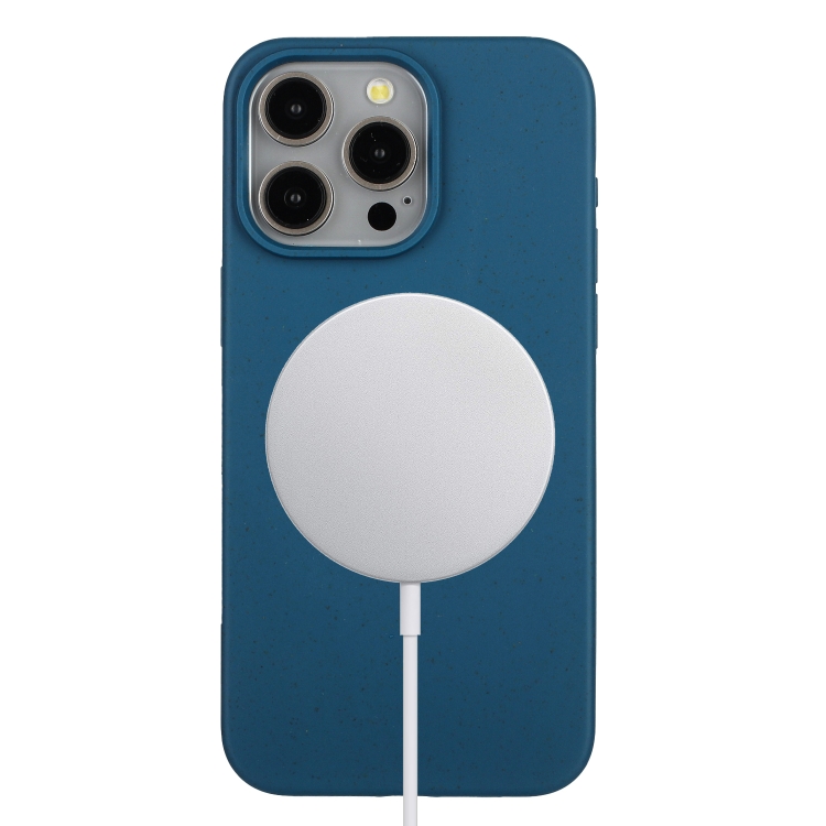 

For iPhone 15 Pro Max Wheat MagSafe Magnetic Straw Material + TPU Phone Case(Blue)