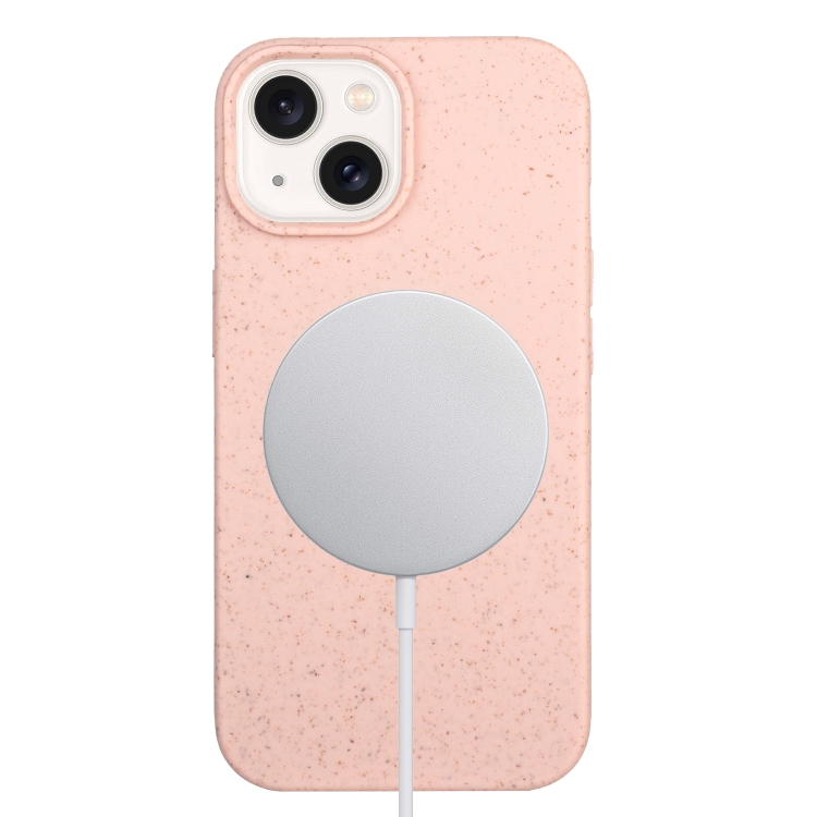 

For iPhone 15 Wheat MagSafe Magnetic Straw Material + TPU Phone Case(Pink)
