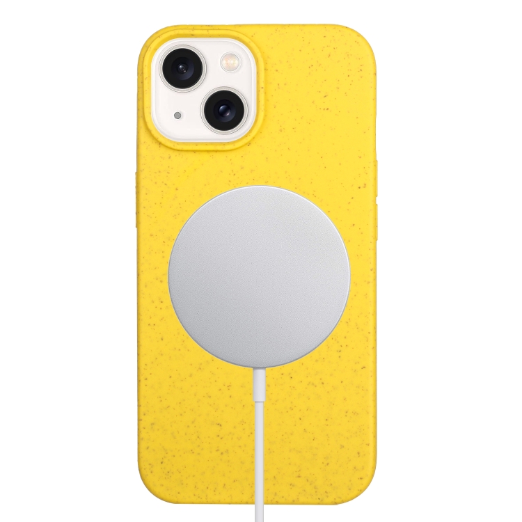 

For iPhone 14 Plus Wheat MagSafe Magnetic Straw Material + TPU Phone Case(Yellow)