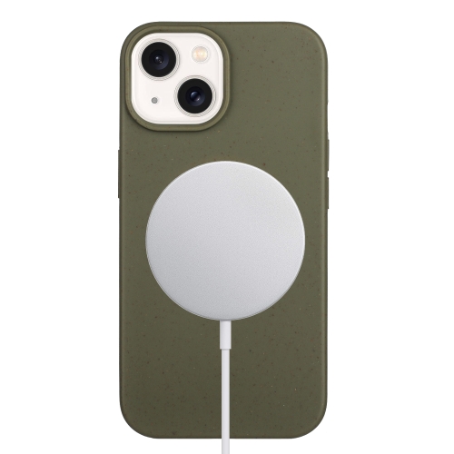 

For iPhone 14 Plus Wheat MagSafe Magnetic Straw Material + TPU Phone Case(Army Green)