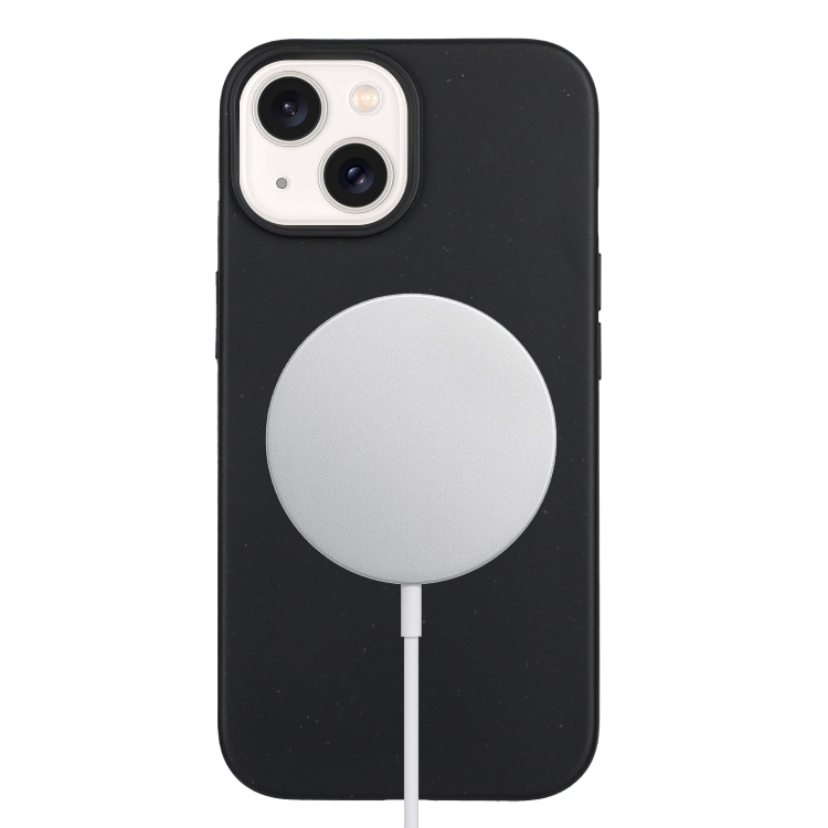 

For iPhone 14 Wheat MagSafe Magnetic Straw Material + TPU Phone Case(Black)