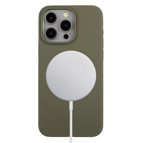

For iPhone 14 Pro Max Wheat MagSafe Magnetic Straw Material + TPU Phone Case(Army Green)