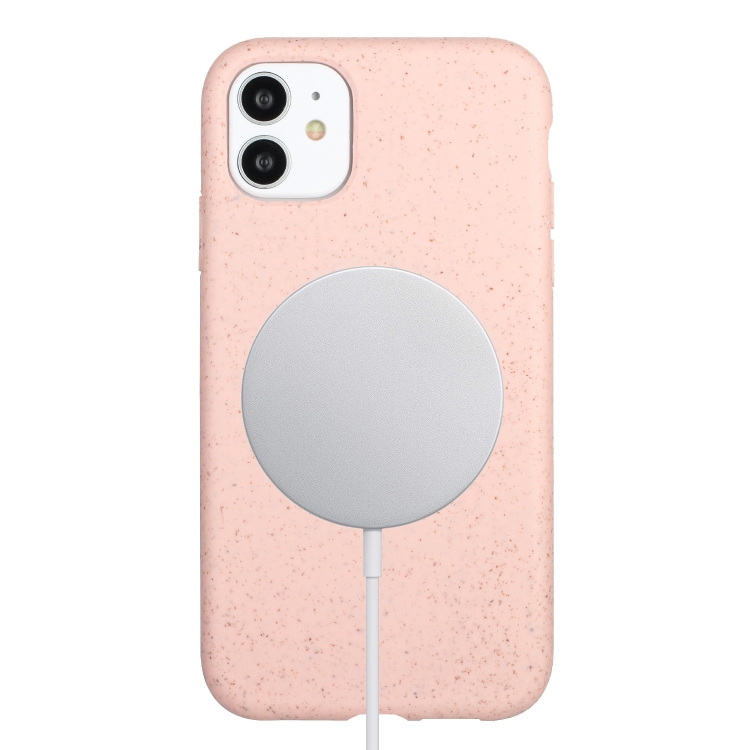 

For iPhone 12 Wheat MagSafe Magnetic Straw Material + TPU Phone Case(Pink)