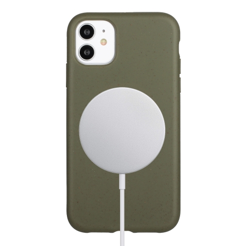 

For iPhone 12 Wheat MagSafe Magnetic Straw Material + TPU Phone Case(Army Green)