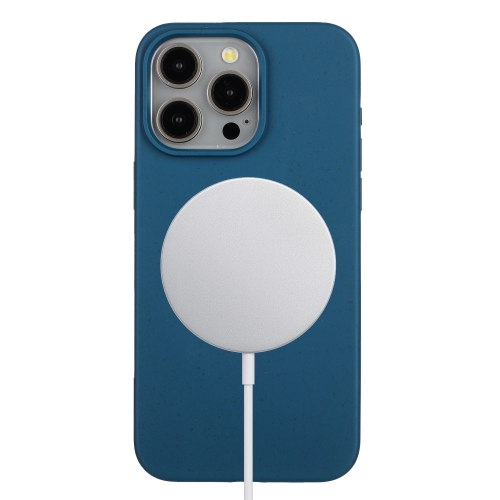 

For iPhone 11 Pro Max Wheat MagSafe Magnetic Straw Material + TPU Phone Case(Blue)