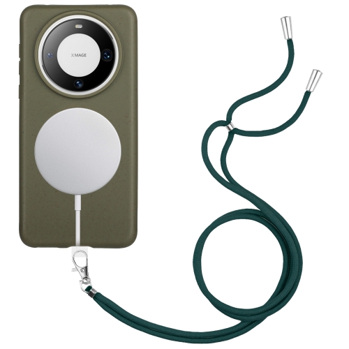 

For Huawei Mate 60 Wheat MagSafe Magnetic Straw Material + TPU Phone Case with Lanyard(Army Green)