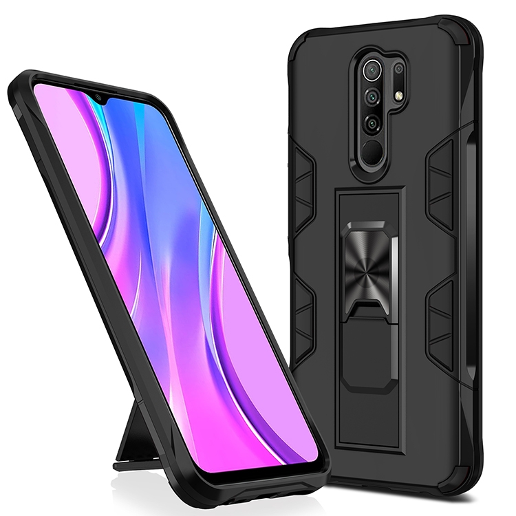 

For Xiaomi Redmi 9 Armor Shockproof TPU + PC Magnetic Protective Case with Invisible Holder(Black)