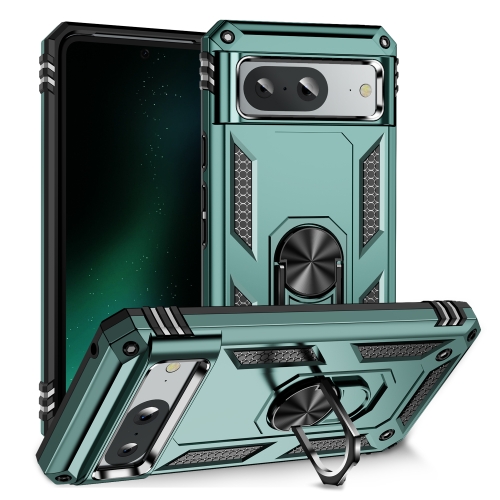 

For Google Pixel 8a Shockproof TPU + PC Phone Case with Holder(Dark Green)