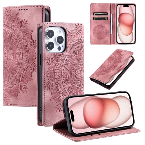 

For iPhone 15 Pro Totem Embossed Magnetic Leather Phone Case(Rose Gold)