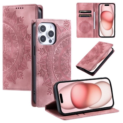 

For iPhone 14 Pro Max Totem Embossed Magnetic Leather Phone Case(Rose Gold)