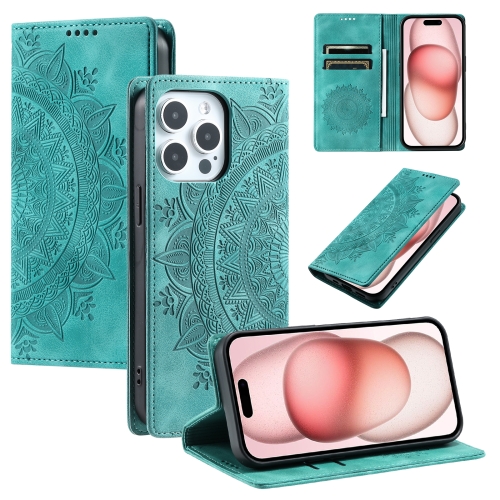 

For iPhone 14 Pro Max Totem Embossed Magnetic Leather Phone Case(Green)