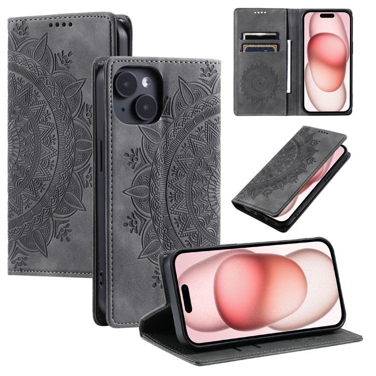 

For iPhone 14 Totem Embossed Magnetic Leather Phone Case(Grey)