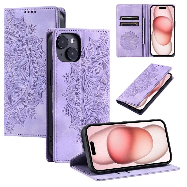 

For iPhone 13 Totem Embossed Magnetic Leather Phone Case(Purple)