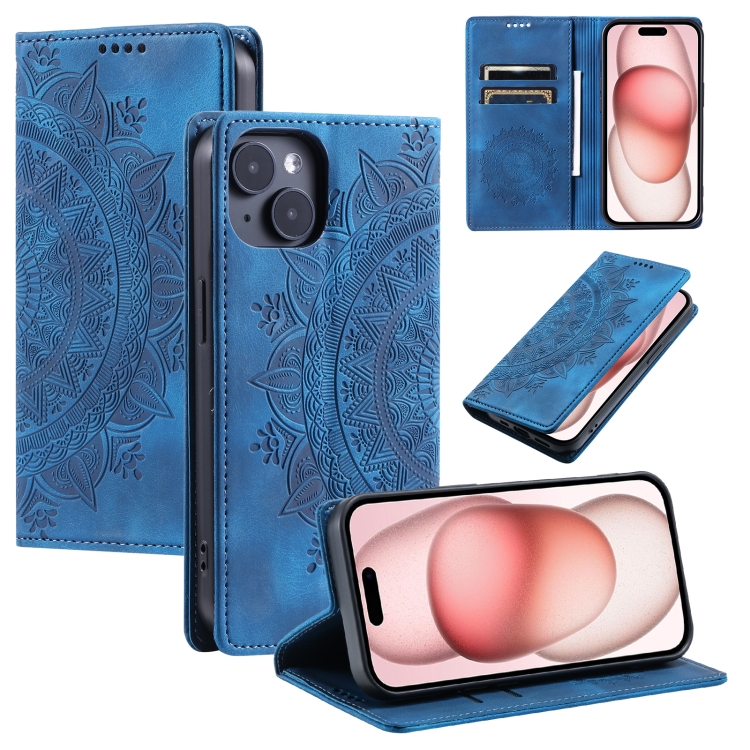 

For iPhone 13 mini Totem Embossed Magnetic Leather Phone Case(Blue)