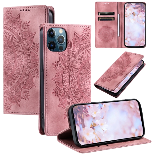 

For iPhone 12 Pro Max Totem Embossed Magnetic Leather Phone Case(Rose Gold)