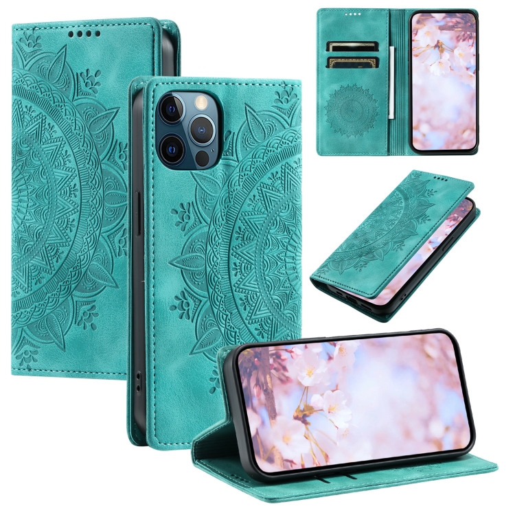 

For iPhone 12 Pro Max Totem Embossed Magnetic Leather Phone Case(Green)