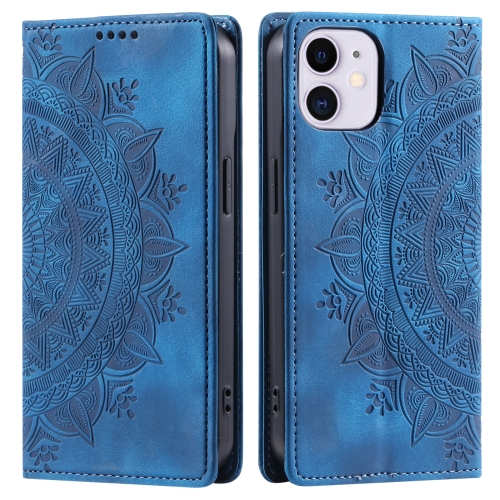 

For iPhone 12 mini Totem Embossed Magnetic Leather Phone Case(Blue)